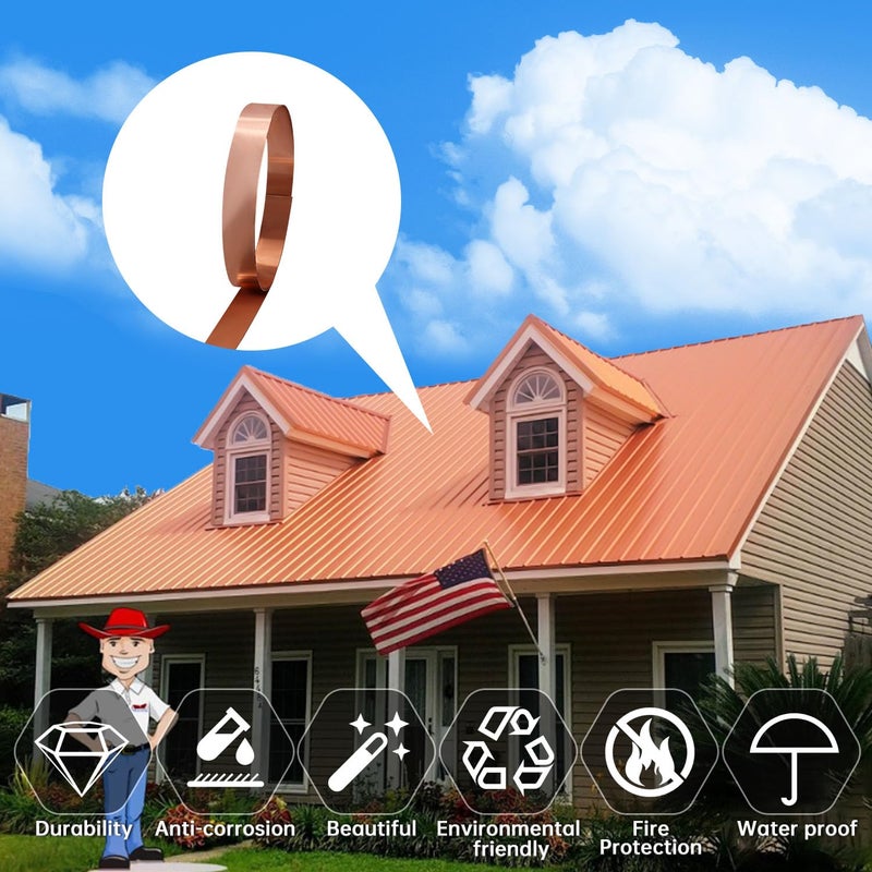 Uxney Copper Sheet Roll, 1000x30x1mm Copper Flashing Roll, 18 Gauge Thick Pure Copper Plate & Strip for Roofing, DIY Projects, House Repair, Crafts and Metal Working - Image 4